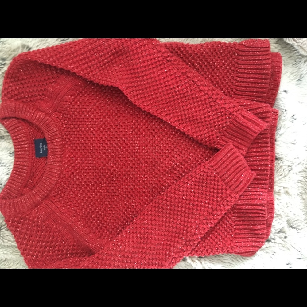 Red metallic thread sweater
